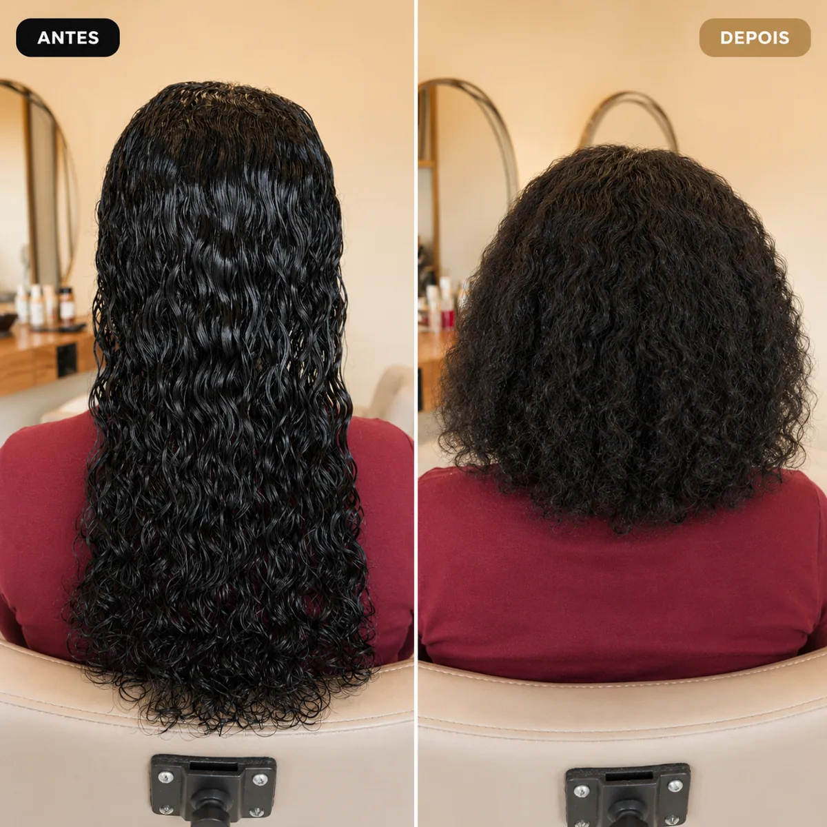 Antes e depois de definição de cachos